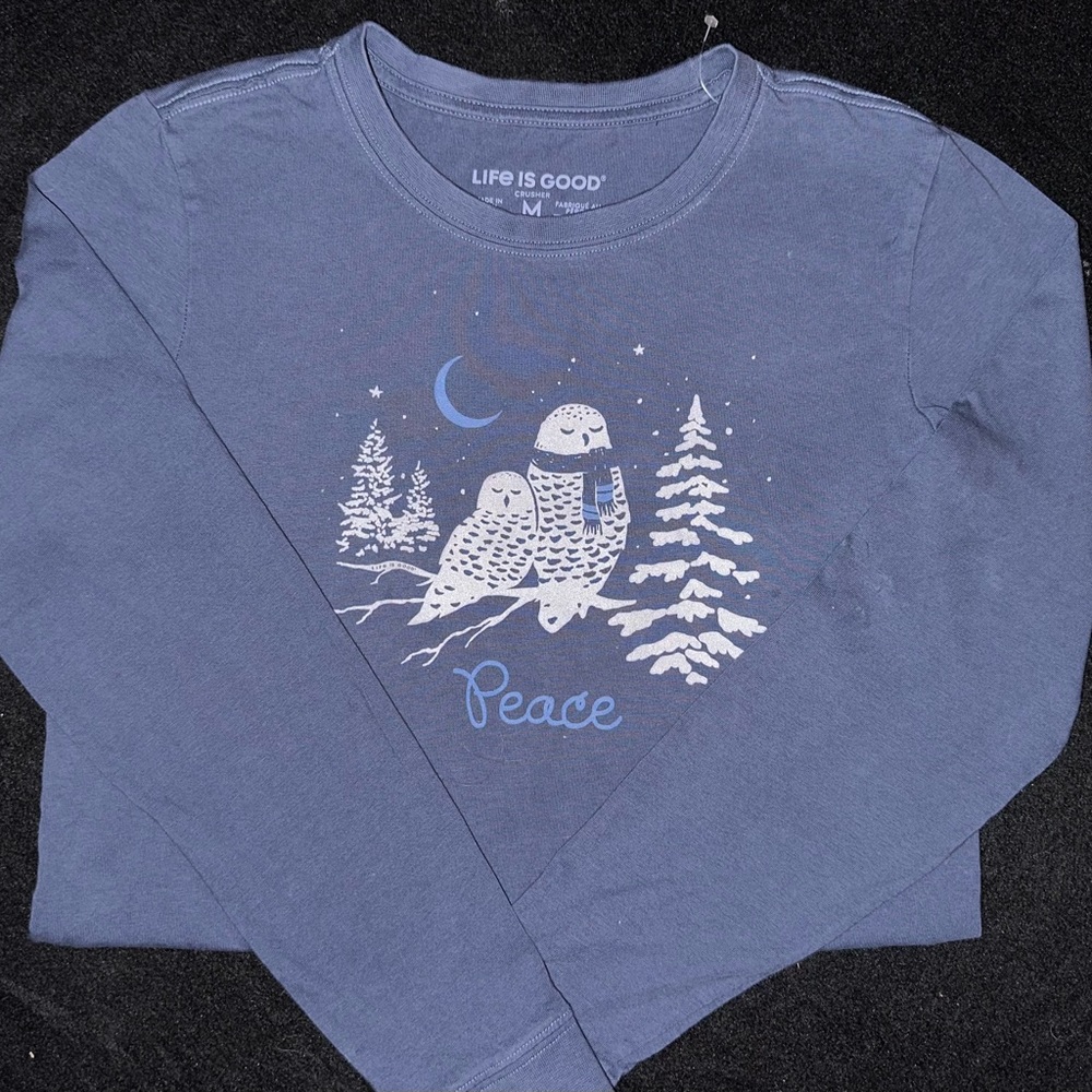 Life Is Good Men's Peace Owl Long Sleeve Crusher Tee, Size Medium, NWOT